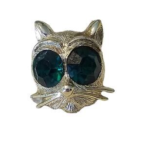 Vintage Green Eyed Nemo Cat Brooch Gold Tone
